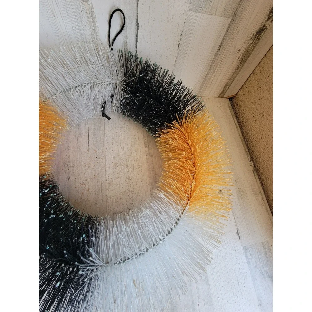 Large Halloween glitter wreath hanging unique vintage orange black home decor